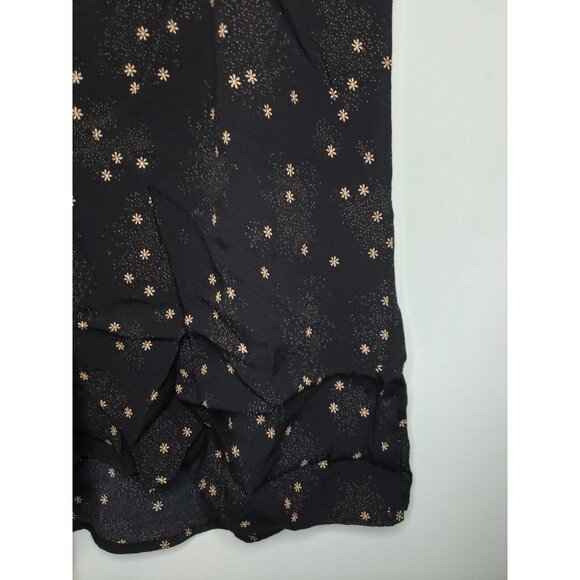 H&M Womens Sz 8 Dress 3/4 Sleeve Flowers Gold Black V Neck A Line Midi Length - Picture 3 of 8